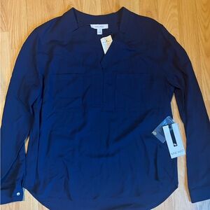 Nine West Deep Blue Casual Button Down Shirt